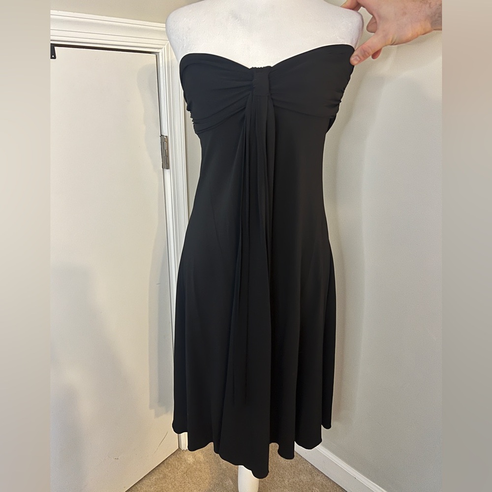 Trina Turk Los Angeles Black Strapless Knot Front Ruched Cocktail Dress Sz 8 Y2K